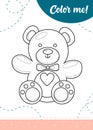 Coloring page for kids with cartoon fluffy bear Royalty Free Stock Photo