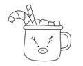 Coloring Page For Kids: Christmas Cocoa Cup With Marshmallows