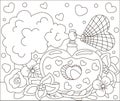 Coloring page for kids with cute heart shaped perfume bottle with flowers around Royalty Free Stock Photo