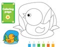 Coloring page for kids. Duck in water. Drawing game activity. Printable fun for toddlers and children. Animals theme