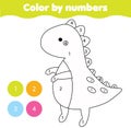 Coloring page for kids. Educational children game. Color by numbers cute dino toy