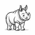 Cartoon Illustration Of A Black And White Rhino Calf