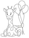 Coloring Page For Kids Featuring A Sitting Giraffe Holding Balloons, Perfect For Children'S Creativity Royalty Free Stock Photo