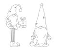 Coloring Page For Kids Featuring Two Christmas Gnomes With A Gift And A Tree Ornament, A Christmas Royalty Free Stock Photo