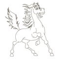 Cute hand drawn fearing horse drawing contour for coloring. Royalty Free Stock Photo