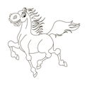 Cute hand drawn running horse drawing contour for coloring.