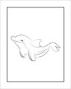 Coloring page with cute cartoon dolphin starfish corals and seaweeds sea and ocean. dolphin coloring page