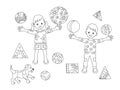 Coloring page kids and puppy Royalty Free Stock Photo