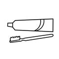 Coloring page for kids or toddler. A toothpaste and toothbrush for coloring project at kindergarten.