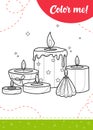 Coloring page for kids with various burning candles Royalty Free Stock Photo