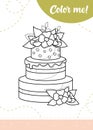Coloring page for kids with yummy cake. Royalty Free Stock Photo