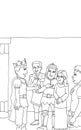 coloring page the king is talking to a woman seen by his guards