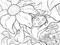 Coloring page - Large ladybug on the leaf of a flower - Line-art