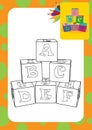 Coloring page. Letter cubes toys