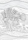Coloring page with lion fish in patterned style