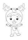 Coloring page of little boy in a deer costume Royalty Free Stock Photo