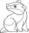 Coloring page. Little cute baby badger stits and smiles