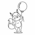 Coloring page. Little cute squirrel fly and holds balloon