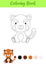 Coloring page little sitting baby red panda. Coloring book for kids. Educational activity for preschool years kids and toddlers Royalty Free Stock Photo