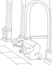 coloring page of a man prostrating himself in front of the palace Royalty Free Stock Photo