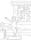 coloring page a man stretches his arms when he wakes up in the morning