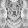 coloring page, mandala, dog deutsche dogge, on black background, clean line art, fine line art