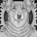 coloring page, mandala, dog deutsche dogge, on black background, clean line art, fine line art