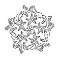 Coloring page mandala with snail, seastar, shrimp, shell Royalty Free Stock Photo