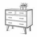 Retro Chic Dresser Drawing With Plant: Functional Design In Black And White