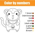 Coloring page with monkey. Color by numbers educational children game, drawing kids activity