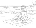 coloring page mother massaging her baby on the beach