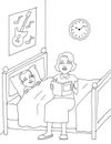 coloring page of a mother telling a story in front of her child on the bed