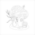 Coloring page with mushroom house Royalty Free Stock Photo