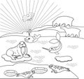 Coloring page. Northern landscape with different polar animals