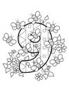 Coloring page - Numbers. Education and fun for childrens. Printable sheet - 9 nine and bees.