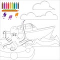 Coloring page with octopus in the sea