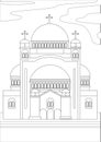 Coloring page with an orthodox cathedral as a concept of a religious temple, outline stock vector illustration in A4 format