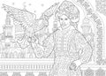 Zentangle stylized ottoman sultan with hawk