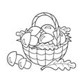 Coloring Page Outline Of basket of mushrooms. Summer gifts of nature. Coloring book for kids