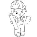 Coloring Page Outline of cartoon architect with plan of building. Profession. Coloring book for kids Royalty Free Stock Photo