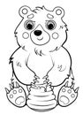 Coloring page outline of cartoon bear with honey. Vector image isolated on white background. Coloring book of forest wild animals