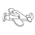 Coloring page outline of cartoon biplane with animal. Vector image on white background. Coloring book of transport for kids Royalty Free Stock Photo