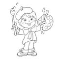 Coloring Page Outline Of cartoon boy artist with paints.