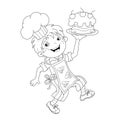 Coloring Page Outline Of cartoon Boy chef with cake