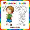 Coloring Page Outline Of cartoon boy in headphones listening to music. Coloring book for kids