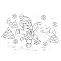 Coloring Page Outline Of cartoon boy jumping for joy. First snow