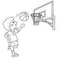 Coloring Page Outline Of a Cartoon Boy playing basketball. Coloring book for kids Royalty Free Stock Photo