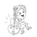 Coloring Page Outline Of cartoon Boy playing the cello Royalty Free Stock Photo