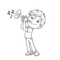 Coloring Page Outline Of cartoon Boy playing the trumpet. Musical instruments. Coloring book for kids Royalty Free Stock Photo