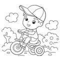 Coloring Page Outline Of a cartoon boy riding a Bicycle or bike. Coloring book for kids Royalty Free Stock Photo